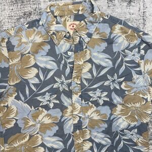Brooks Brothers‎ Shirt Mens Medium Blue Floral Tropical Linen Blend Red Fleece